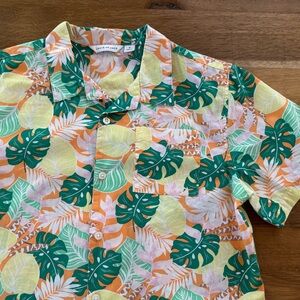 Janie and Jack Tropical Green and Orange Button Down Shirt